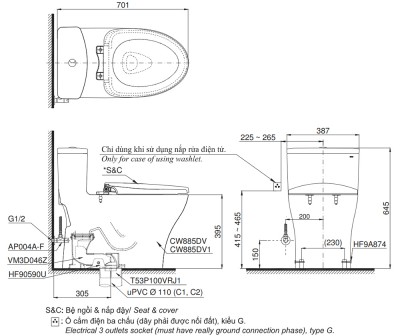 Bồn cầu một khối TOTO MS885DE2#XW( GIÁ KM TÍNH TỪ 20/4- 17/5)