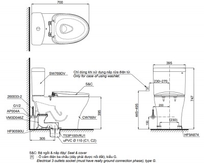 Bồn cầu hai khối TOTO CS769DRE4#XW (CS769DE4#XW)