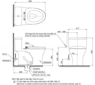 Bồn cầu một khối TOTO MS855DE2#XW