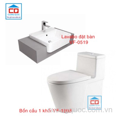 Combo bồn cầu 1 khối + Lavabo đặt bàn American VF-1808 + VF-0519 ( GÓI AE3)