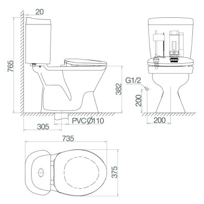 Bồn cầu két rời Viglacera VI28 