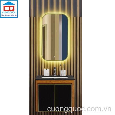 Bộ tủ lavabo thủy tinh và gương đèn led cảm ứng cao cấp QB CABINET $ MIRROR QG6002-QS160-QL933V