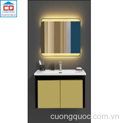 Bộ tủ lavabo thủy tinh và gương đèn led cảm ứng cao cấp QB CABINET $ MIRROR QG8004-QC280HT-QL930V7