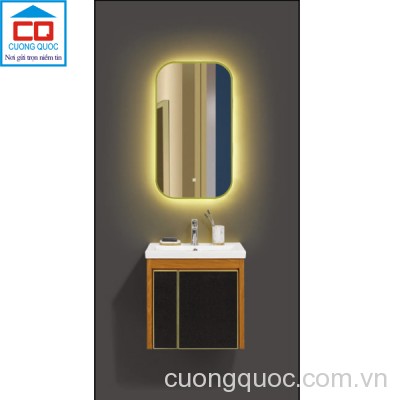 Bộ tủ lavabo thủy tinh và gương đèn led cảm ứng cao cấp QB CABINET $ MIRROR QG5002-QC254-QL933V