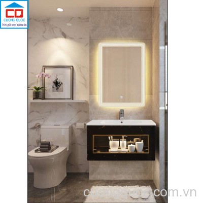 Bộ tủ lavabo thủy tinh và gương đèn led cảm ứng cao cấp QB CABINET $ MIRROR QG800-QK8-QL901V
