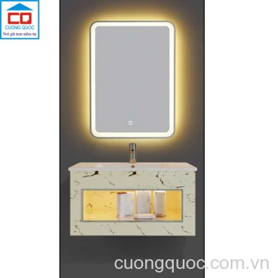 Bộ tủ lavabo thủy tinh và gương đèn led cảm ứng cao cấp QB CABINET $ MIRROR QG812-QK8-QL929V