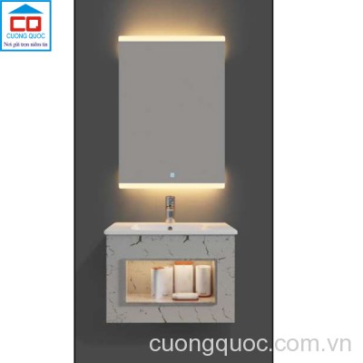 Bộ tủ lavabo thủy tinh và gương đèn led cảm ứng cao cấp QB CABINET $ MIRROR QG613-QK6-QL902V