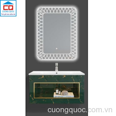 Bộ tủ lavabo thủy tinh và gương đèn led cảm ứng cao cấp QB CABINET $ MIRROR QG811-QK8-QL911T
