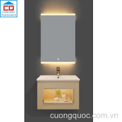 Bộ tủ lavabo thủy tinh và gương đèn led cảm ứng cao cấp QB CABINET $ MIRROR QG601-QK6-QL902V