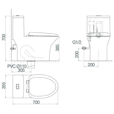 Bồn cầu một khối Viglacera V72 (V700)