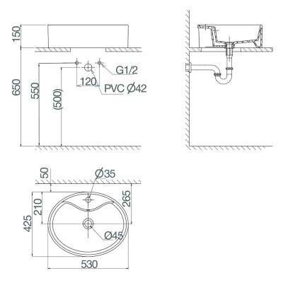 Chậu đặt trên mặt bàn đá Viglacera CD19
