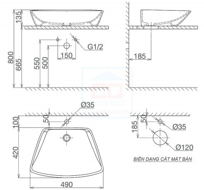 Chậu đặt trên mặt bàn đá Viglacera CD16
