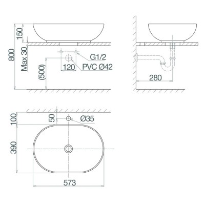 Chậu rửa lavabo đặt bàn đá Viglacera CD15