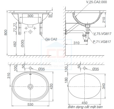 Chậu đặt âm bàn đá Viglacaera CA2 (BS412)
