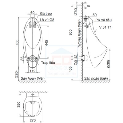 Bồn tiểu nam treo tường Viglacera T1