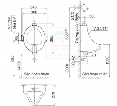 Bồn tiểu nam treo tường Viglacera TT1 (BS501)