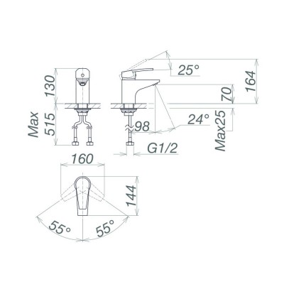 Vòi ngắn chậu nóng lạnh 1 lỗ VG168