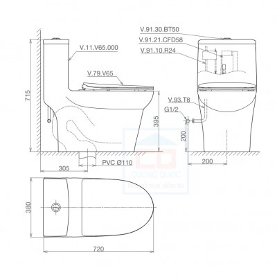 Bồn cầu két liền Viglacera V65