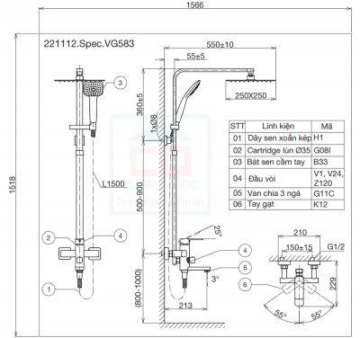 Sen cây tắm nóng lạnh cao cấp Viglacera VG583