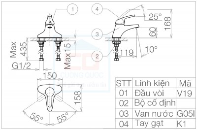 Vòi nóng lạnh 3 lỗ viglacera VG302 (VSD302)