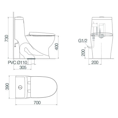 Bồn cầu một khối Viglacera V38M
