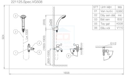 Sen tắm 1 đường lạnh Viglacera VG508