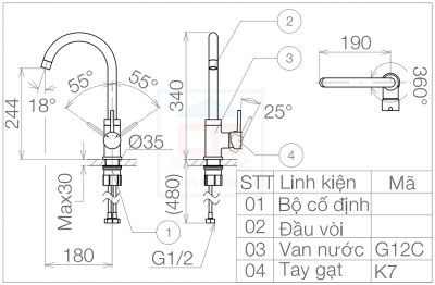 Vòi nhà bếp nóng lạnh gắn chậu Viglacera VG731(VSD7031)