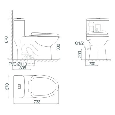 Bồn cầu 1 khối Viglacera Mekong MK2