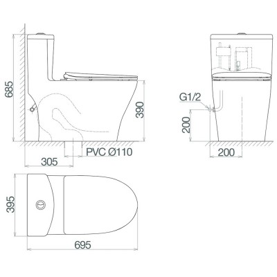 Bồn cầu két liền Viglacera V36 nắp êm