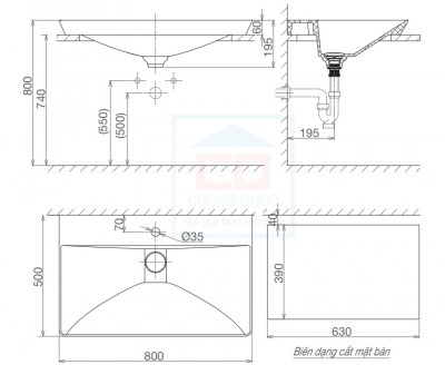 Chậu lavabo đặt bàn Viglacera CB68