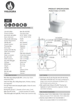 Bồn cầu liền khối Viglacera V37S