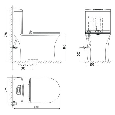 Bồn cầu một khối Sanfi S302