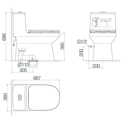 Bồn cầu một khối Viglacera V816