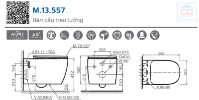 Bồn cầu treo tường Viglacera M.13.557