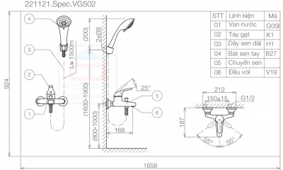 Vòi sen tắm nóng lạnh Viglacera VG502.2