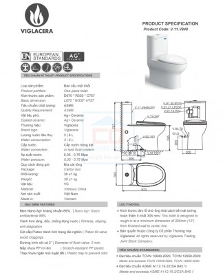 Bồn cầu một khối Viglacera V848