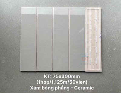 Gạch thẻ xám ấm bóng 75x300 mm PSTA75303