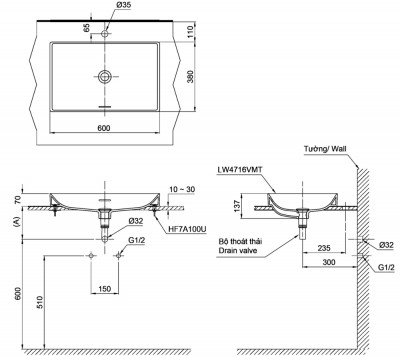Chậu vành mỏng Linear Ceram TOTO LT4716G19#MGR