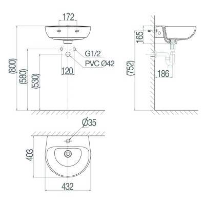 Chậu lavabo treo tường Viglacera V523