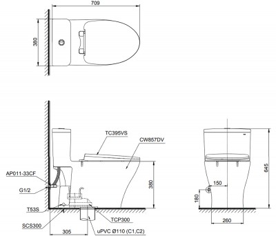 Bồn cầu TOTO MS857DT10 nắp đóng êm