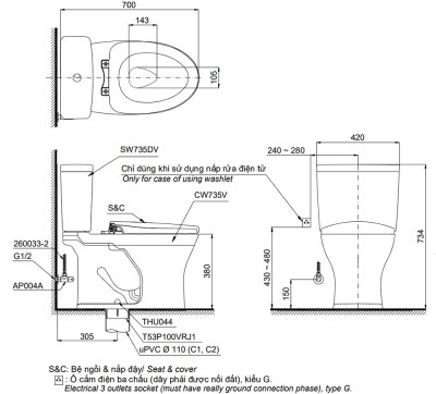 Bồn cầu 2 khối nắp cơ TOTO CS735DE4