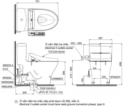 Bồn cầu nắp rửa điện tử TOTO MS889DRW16