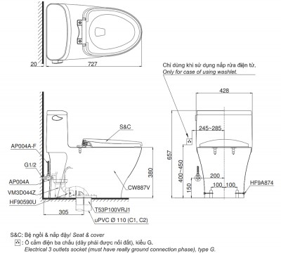 Bồn cầu TOTO MS887RW16 nắp điện tử