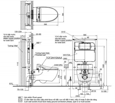 Bồn cầu treo tường TOTO CW812RA/TCF24410AAA/WH172A/MB174P#WH