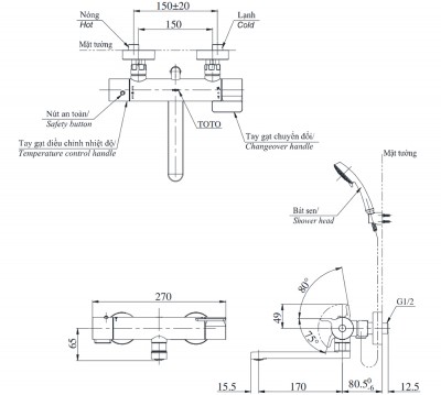 Sen tắm nhiệt độ TOTO TBV03427V/TBW02017A