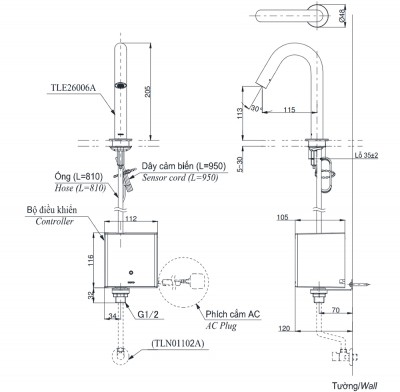 Vòi lavabo cảm ứng TOTO TLE26006V/TLE04502V/TLN01102A