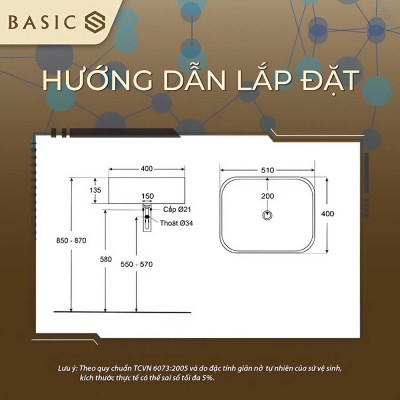 Chậu lavabo đặt bàn Basic BSB-8016MB