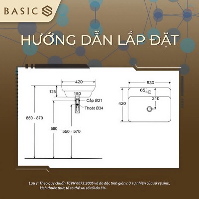 Chậu lavabo đặt bàn Basic BSB-1477
