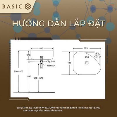 Chậu lavabo đặt bàn Basic BSB-1453