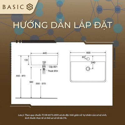 Chậu lavabo đặt bàn Basic BSB-1276